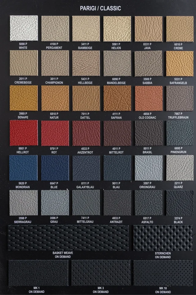 Natural leather colour chart