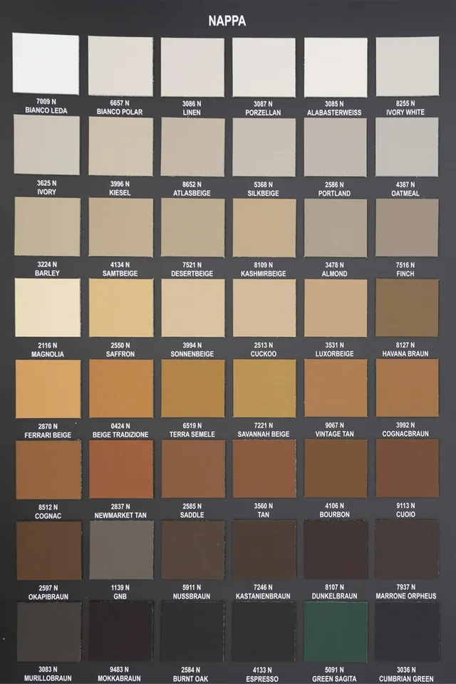 Leather catalogue with brown colour samples
